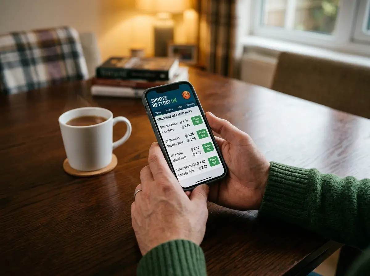 Person viewing NBA betting odds in decimal format on a smartphone in the United Kingdom